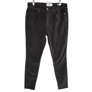 FRAME DENIM Velveteen High Rise Skinny Stretch Jeans Pants. Charcoal. Stretch